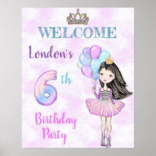 6th Birthday Girl Princess Lavender Turquoise Poster