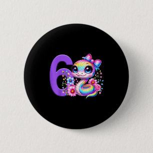 6th Birthday Girl Snake Party Rainbow Coquette Bow 6 Cm Round Badge