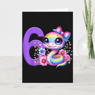 6th Birthday Girl Snake Party Rainbow Coquette Bow Card