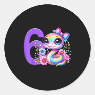 6th Birthday Girl Snake Party Rainbow Coquette Bow Classic Round Sticker