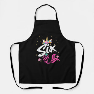 6th Birthday Girl Unicorn Shirt Mermaid Tail 6 Yea Apron