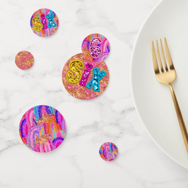 6th Birthday Hot Pink Rainbow Sequin Girl Confetti (Group)