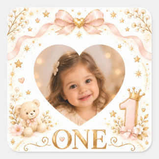 6th Birthday Invitation Girl with Photo Square Sticker