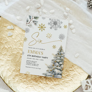 6th Birthday Invitation, Winter Six Birthday Invitation