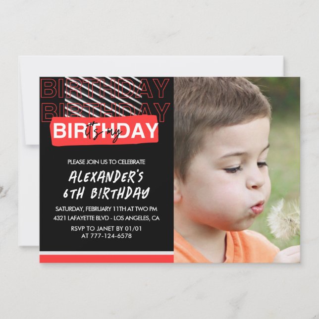 6th birthday invitations boy Party Photo Red  (Front)