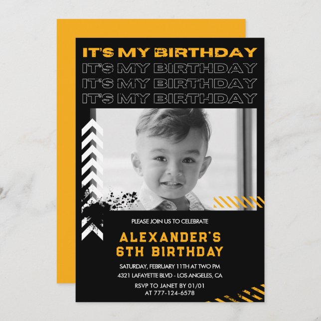 6th birthday invitations boy Photo Spray paint (Front/Back)
