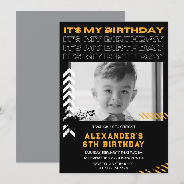 6th birthday invitations boy Photo Spray paint (Front/Back)
