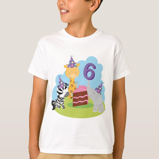 6th Birthday Jungle Animal Safari T-Shirt (Front)