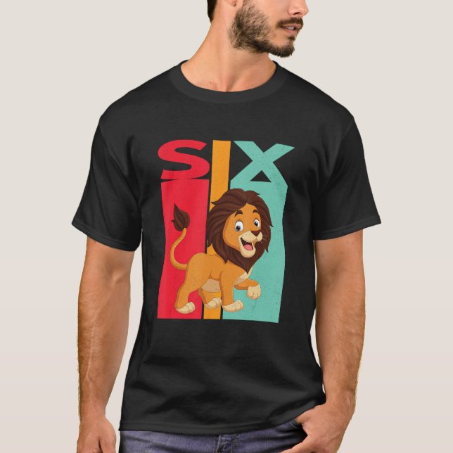 6th Birthday Leo Lion Zodiac Retro Girl Boy 6 Year T-Shirt (Front)