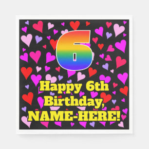 6th Birthday: Loving Hearts Pattern, Rainbow # 6 Napkin