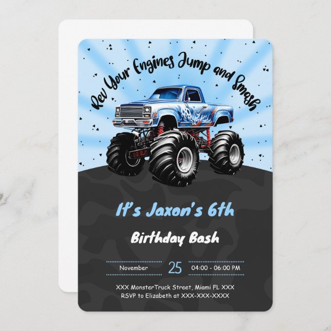 6th Birthday Monster Truck Invitation (Front/Back)