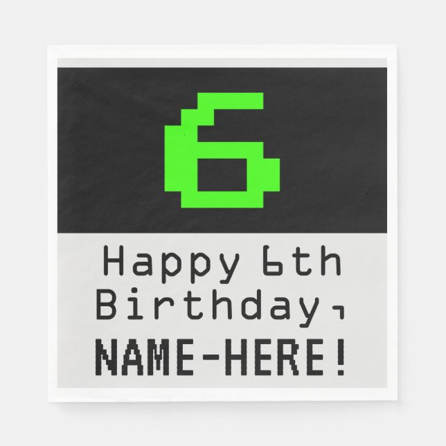 6th Birthday - Nerdy / Geeky Style "6" & Name Napkin (Front)