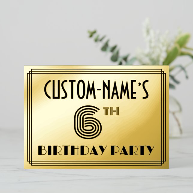 6th Birthday Party — Art Deco Style “6” & Name (Standing Front)