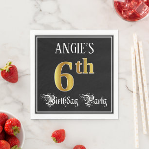 6th Birthday Party — Fancy Script, Faux Gold Look Napkin