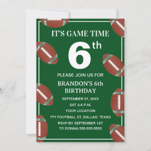 6th Birthday Party Football Green Sport Kids Boy Invitation