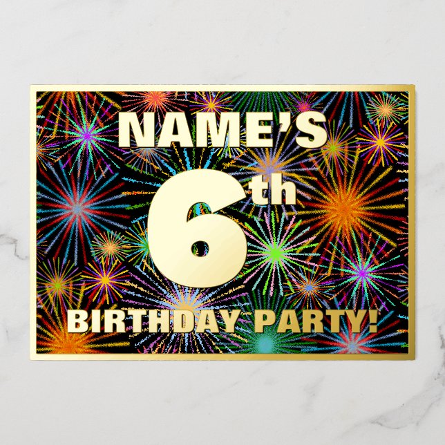 6th Birthday Party — Fun, Colourful Fireworks Look (Front)