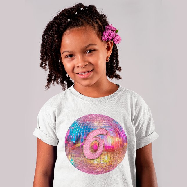 6th Birthday Party Gold Pink Glitter Disco Ball T-Shirt (Creator Uploaded)