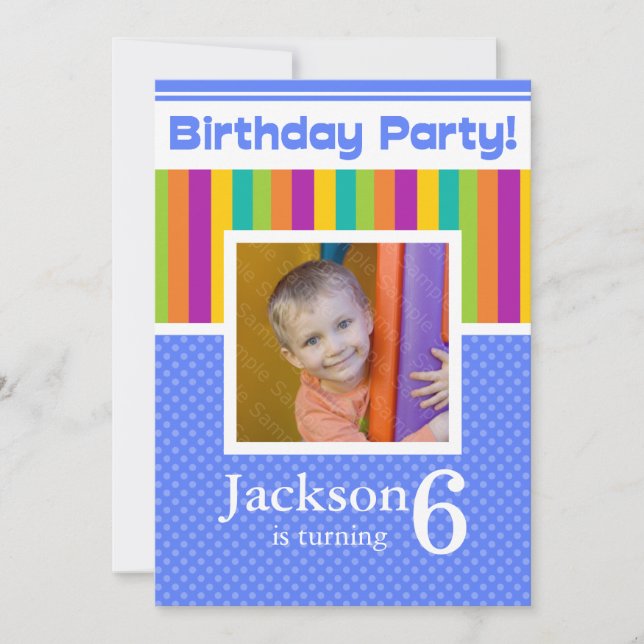 6th Birthday Party Invitations Fun Neon Boy (Front)