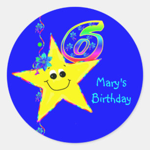6th Birthday Party Smiling Stars Stickers