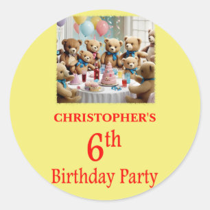 6th Birthday Party Teddy Bears Party Classic Round Sticker