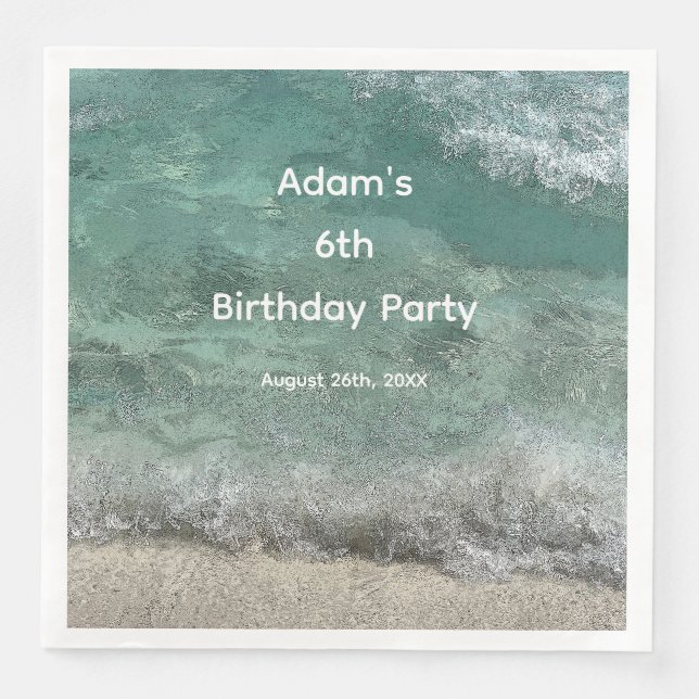 6th Birthday Party Water Abstract Custom Name Age Napkin (Front)