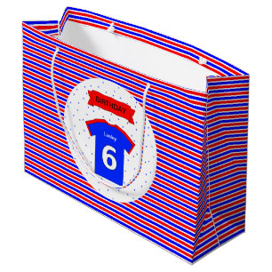 6th birthday personalised red blue large gift bag