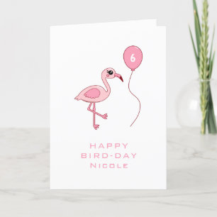 6th Birthday Pink Flamingo Happy Bird-day Card