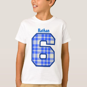 6th Birthday Plaid Pattern Big Number Name V03A T-Shirt