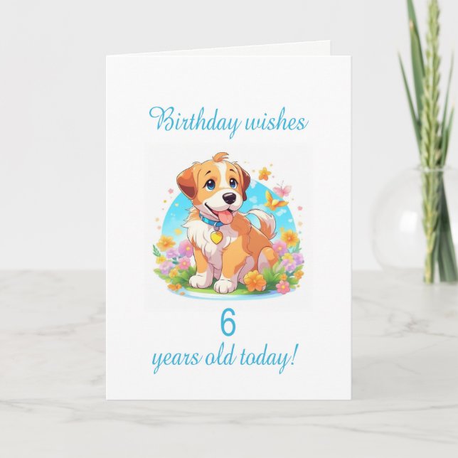 6th Birthday Puppy Dog  Card (Front)