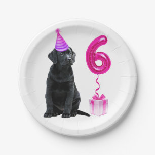 6th Birthday Puppy Theme- Cute Dog Pink Girl Pawty Paper Plate