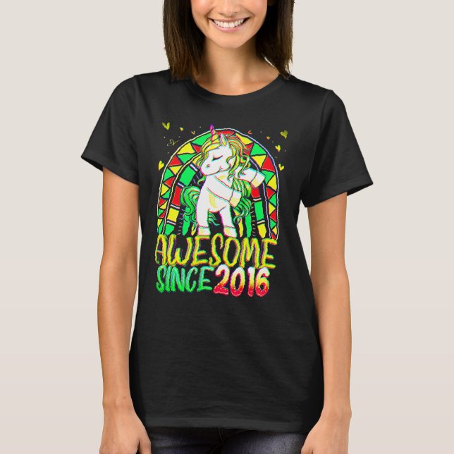 6th Birthday Rainbow 6 Year Old Flossing Unicorn G T-Shirt (Front)