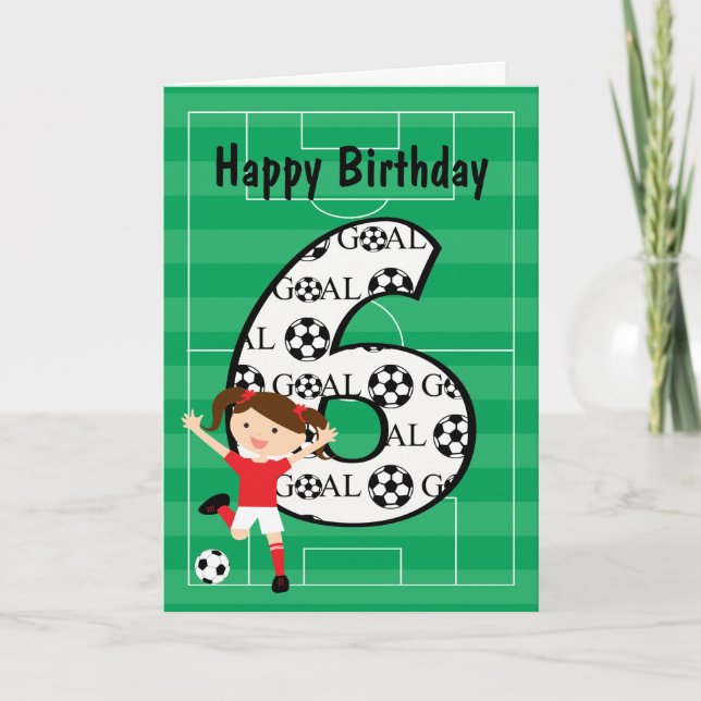 6th Birthday Red and White Soccer Girl 1 Card (Front)