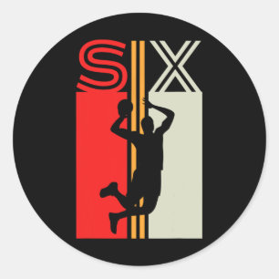 6th Birthday Retro Basketball 6 Years Old Boy Girl Classic Round Sticker