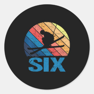 6th Birthday Retro Ski Skiing 6 Year Old Boys Girl Classic Round Sticker