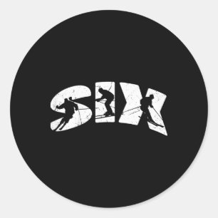 6th Birthday Retro Ski Skiing 6 Year Old Boys Girl Classic Round Sticker