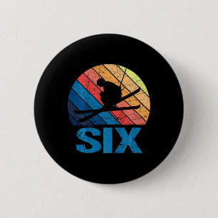 6th Birthday Retro Ski Skiing 6 Year Old Boys Girl Cm Round Badge