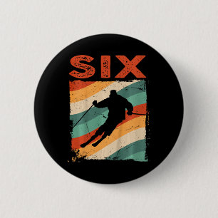 6th Birthday Retro Ski Skiing 6 Year Old Boys Girl Cm Round Badge