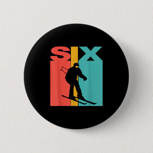 6th Birthday Retro Skiing 6 Year Old Boys Birthday 6 Cm Round Badge