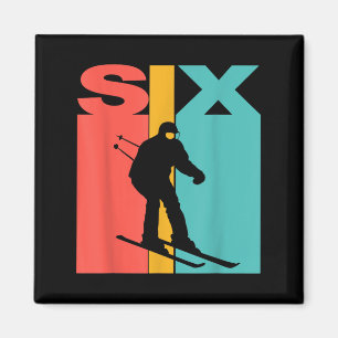 6th Birthday Retro Skiing 6 Year Old Boys Birthday Magnet
