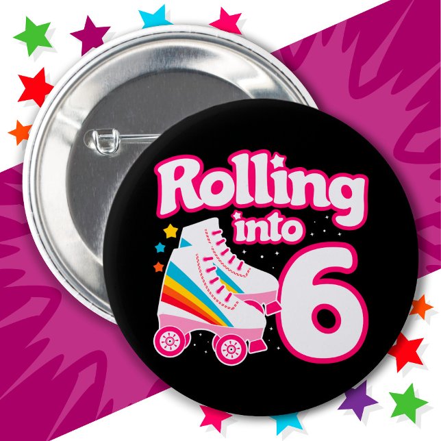 6th Birthday Roller Skating 6 Years Old Skate Cm Round Badge (Creator Uploaded)