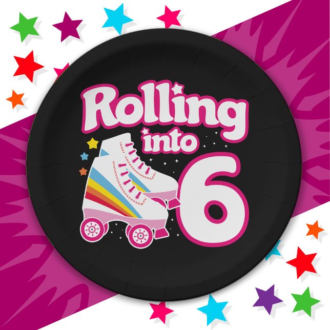 6th Birthday Roller Skating 6 Years Old Skate Paper Plate (Creator Uploaded)