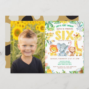 6th Birthday Safari Jungle Animals Boy Picture Invitation