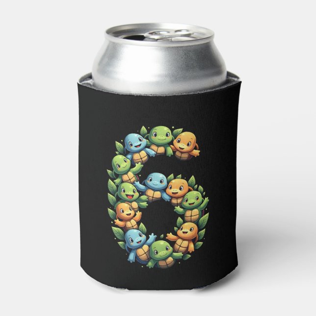 6th Birthday Sea Turtle Tortoise Theme Party 6 Yea Can Cooler (Can Front)