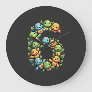 6th Birthday Sea Turtle Tortoise Theme Party 6 Yea Large Clock
