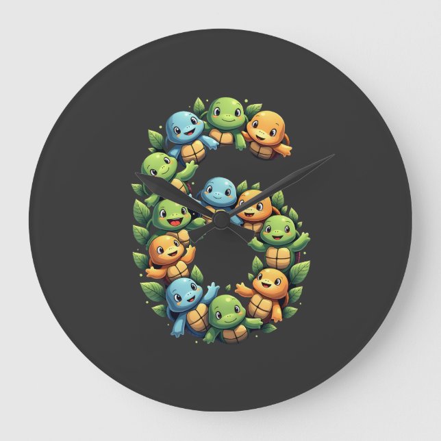 6th Birthday Sea Turtle Tortoise Theme Party 6 Yea Large Clock (Front)