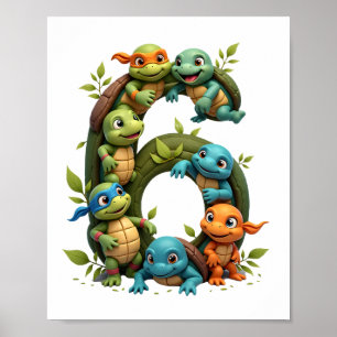 6th Birthday Sea Turtle Tortoise Theme Party 6 Yea Poster