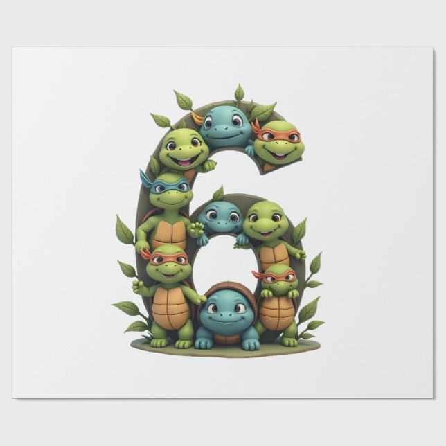6th Birthday Sea Turtle Tortoise Theme Party 6 Yea Wrapping Paper (Flat)