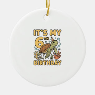 6th Birthday Sea Turtle Vintage Engraving Design_1 Ceramic Ornament