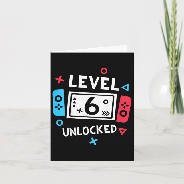6th Birthday Shirt Boy Level 6 Unlocked Video Game Card (Front)