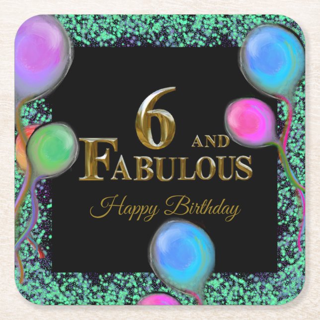 6th  Birthday  Square Paper Coaster (Front)